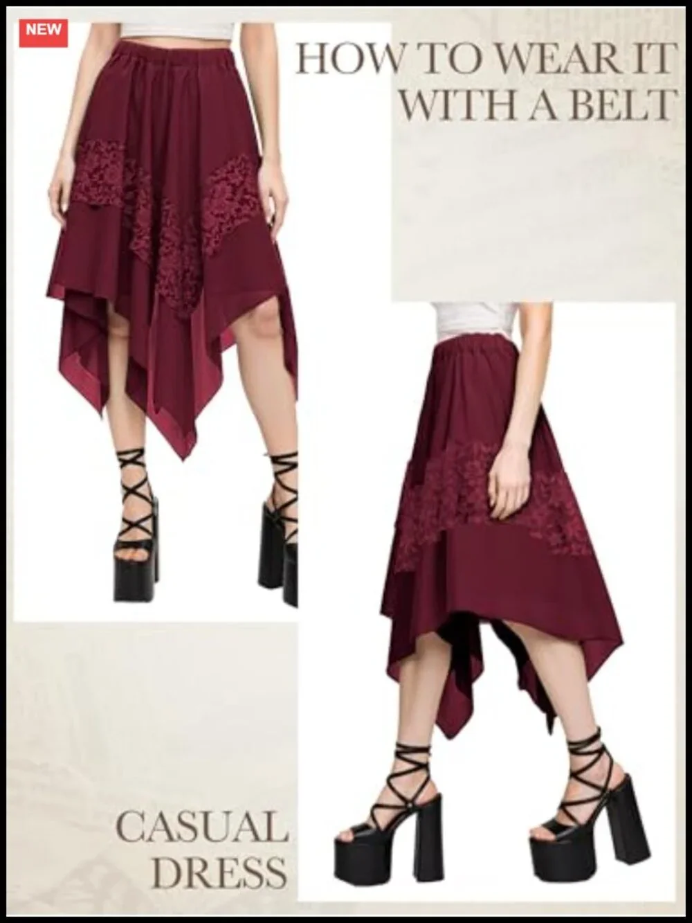 Renaissance Fairy Skirt Asymmetrical Layered Lace High Waist Flowy Y2K Gothic